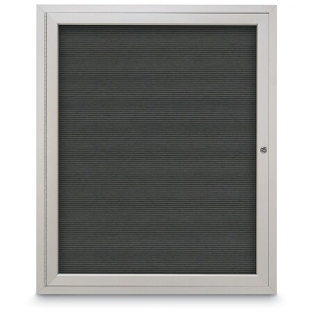 United Visual Products 60"x36" 2-Door Enclosed Outdoor Letterboard, Hdr, Grey Felt/Satin UV1177HD-SATIN-GREY